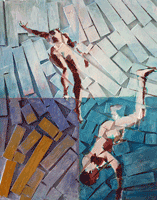 Chaos as a pair of dancers fall in a universe of coloured fragments